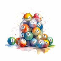Glazen pot gevuld met loterijballen voor een loterij trekking